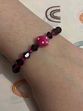 Kids Pink and Black Beaded Bracelet with Dice Accent